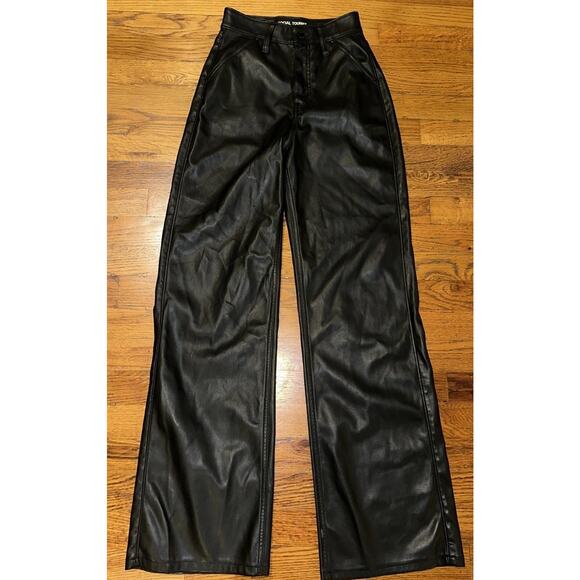 Social Tourist Feux Leather Pants Black Waist 24 Size 0R Ultra High Rise Baggy - Picture 2 of 14
